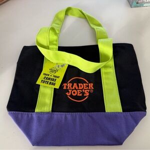 Trader Joe's Black and Purple Canvas Tote Bag